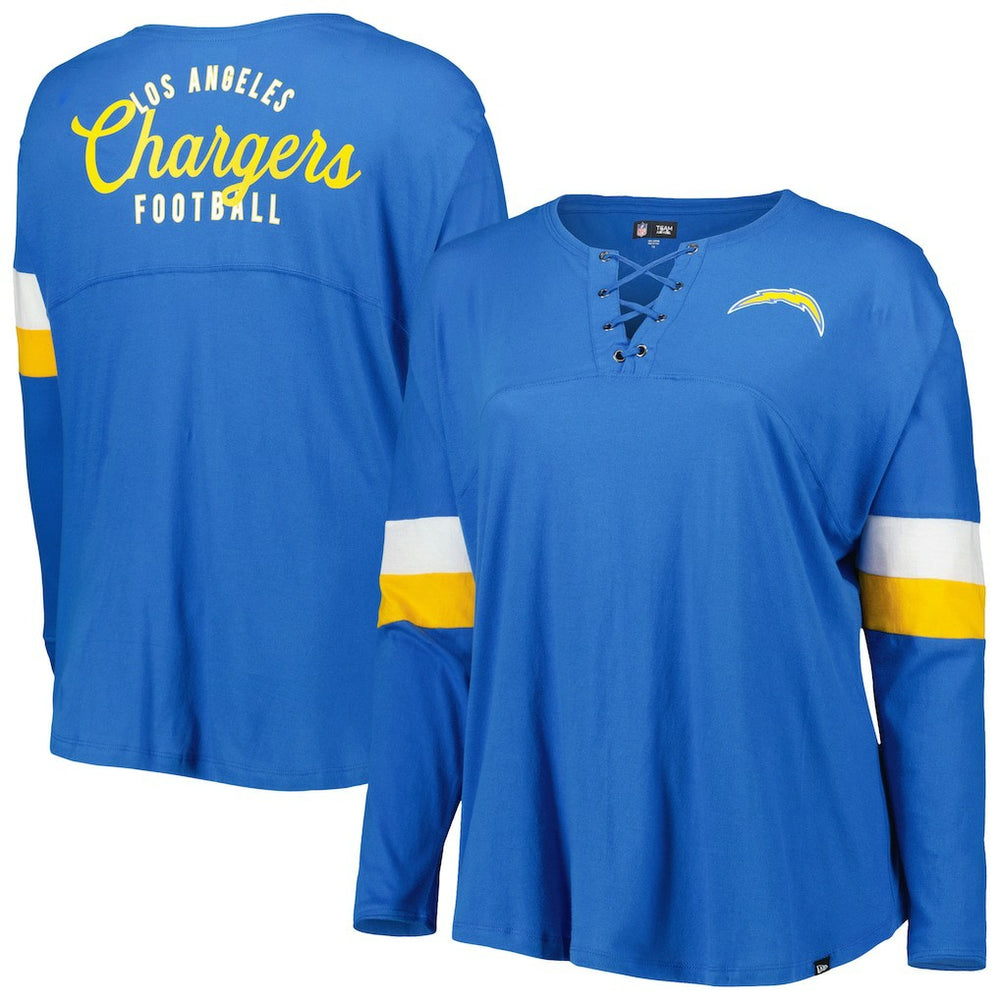 Los Angeles Chargers New Era Women's Plus Size Athletic Varsity Lace-Up V-Neck Long Sleeve T-Shirt