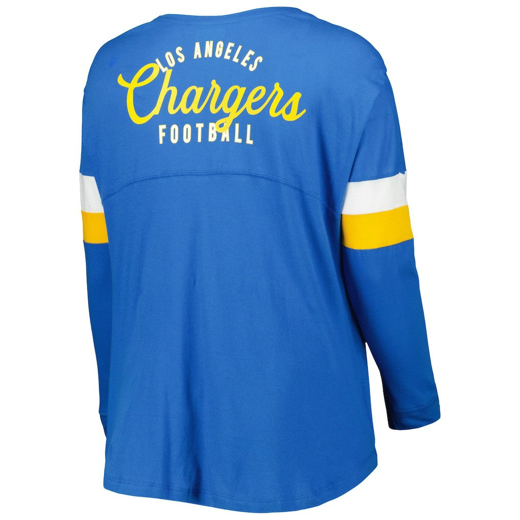 Los Angeles Chargers New Era Women's Plus Size Athletic Varsity Lace-Up V-Neck Long Sleeve T-Shirt