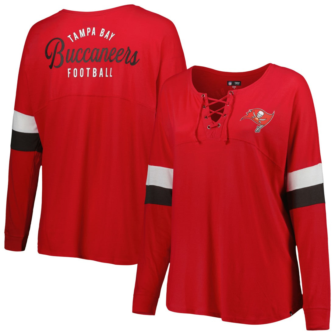 Tampa Bay Buccaneers New Era Women's Plus Size Athletic Varsity Lace-Up V-Neck Long Sleeve T-Shirt