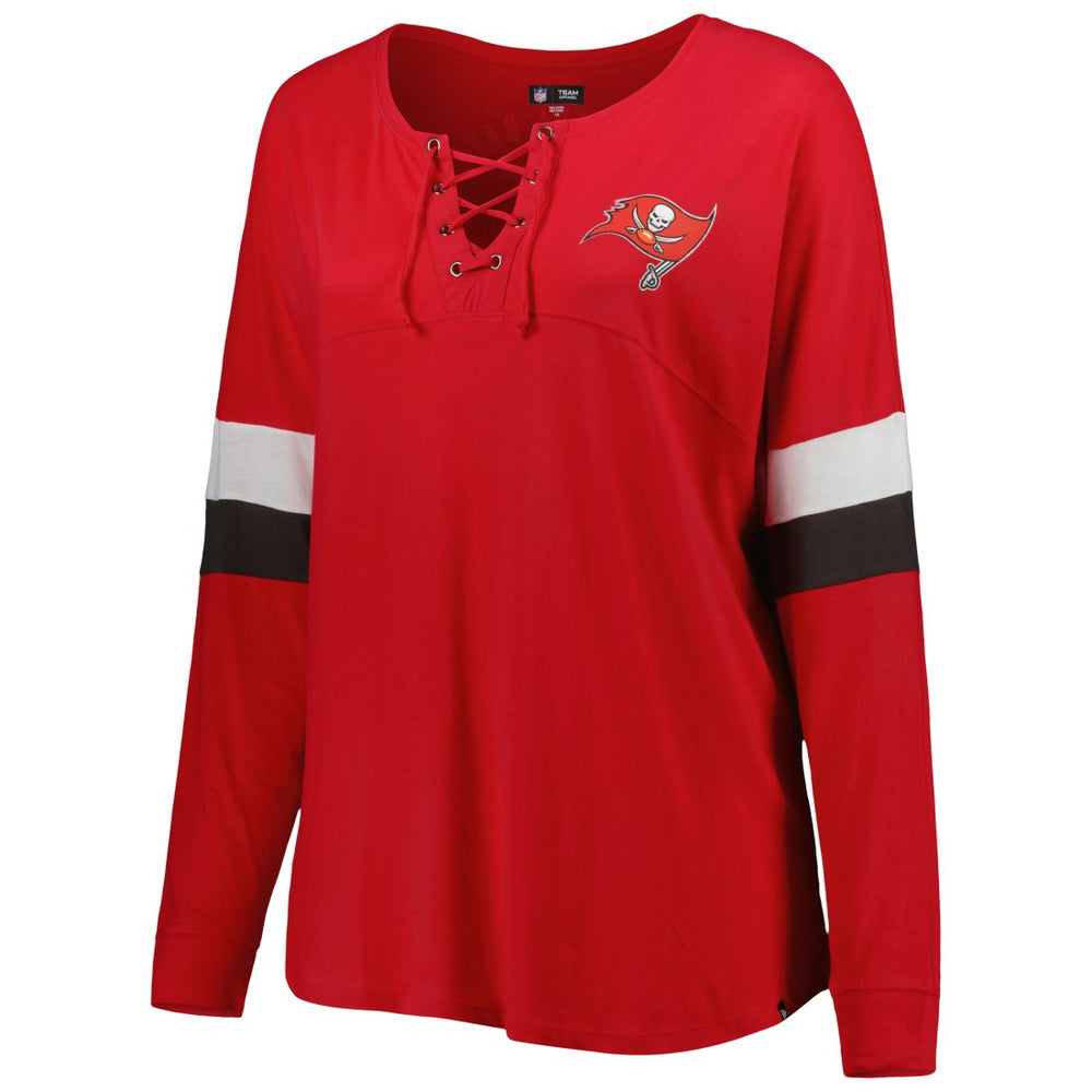 Tampa Bay Buccaneers New Era Women's Plus Size Athletic Varsity Lace-Up V-Neck Long Sleeve T-Shirt