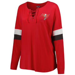 Tampa Bay Buccaneers New Era Women's Plus Size Athletic Varsity Lace-Up V-Neck Long Sleeve T-Shirt