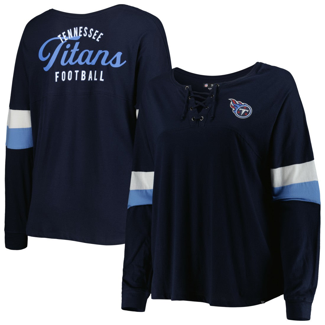 Tennessee Titans New Era Women's Plus Size Athletic Varsity Lace-Up V-Neck Long Sleeve T-Shirt