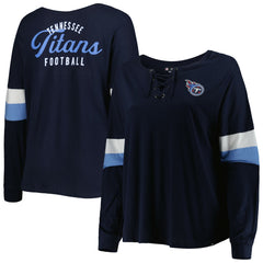 Tennessee Titans New Era Women's Plus Size Athletic Varsity Lace-Up V-Neck Long Sleeve T-Shirt