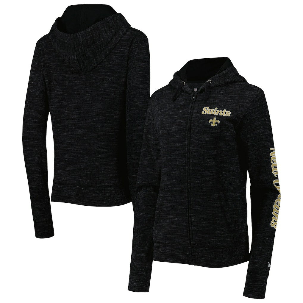 New Orleans Saints New Era Women's Reverse Space-Dye Full-Zip Hoodie