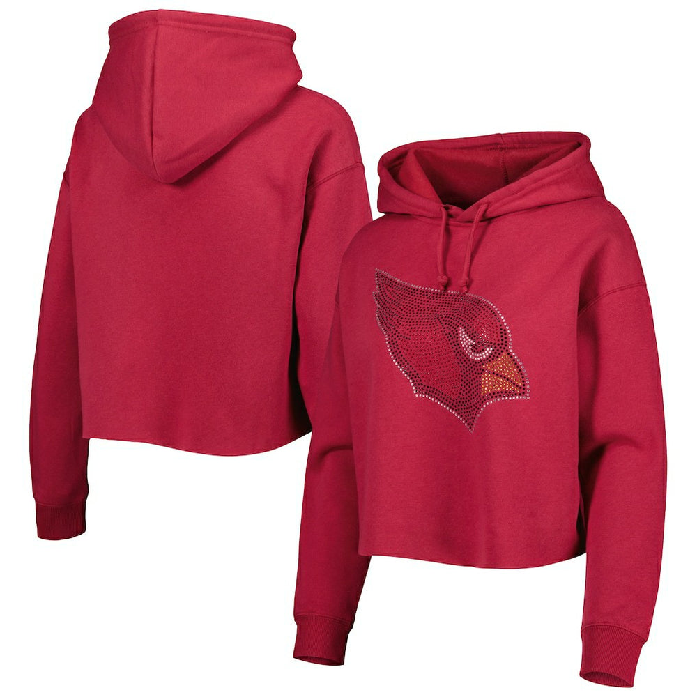 Arizona Cardinals  Cuce Women's Crystal Logo Cropped Pullover Hoodie