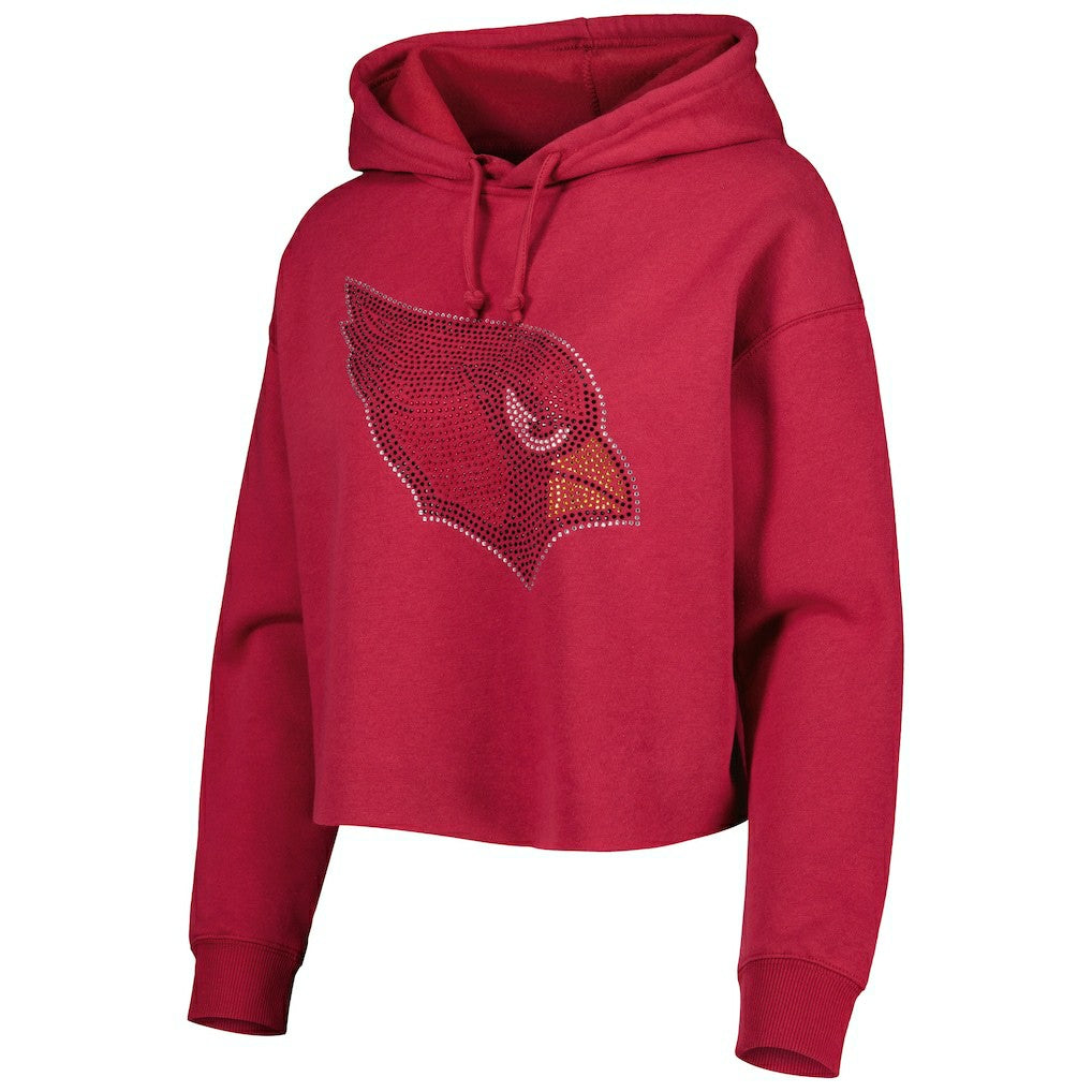 Arizona Cardinals  Cuce Women's Crystal Logo Cropped Pullover Hoodie