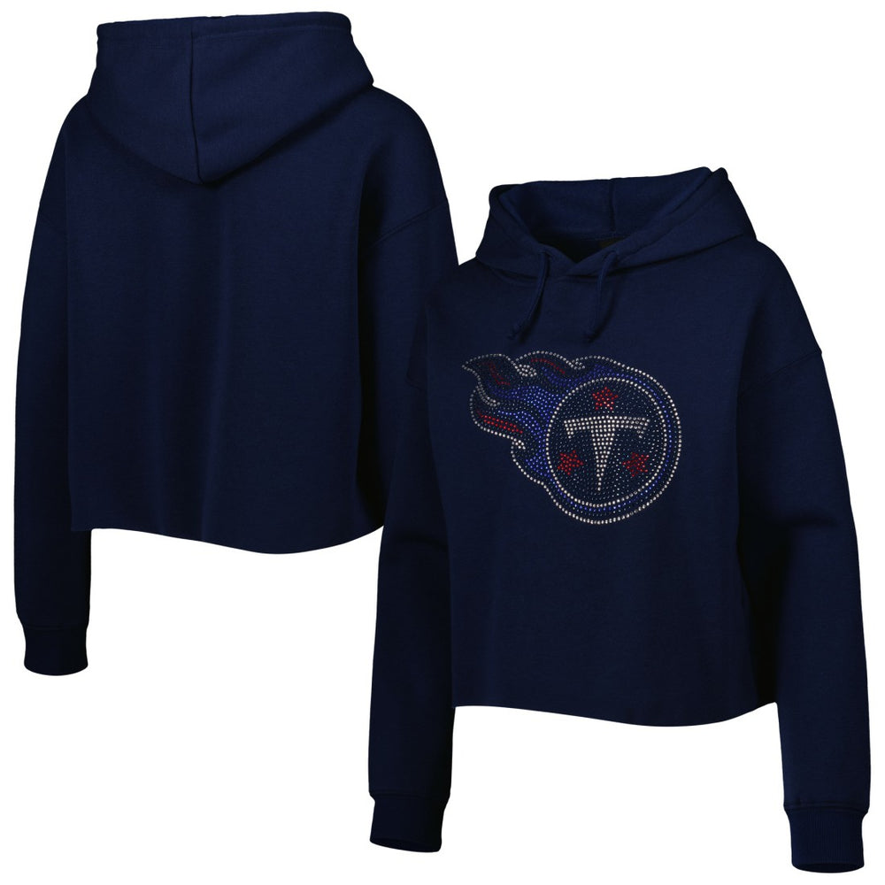 Tennessee Titans  Cuce Women's Crystal Logo Cropped Pullover Hoodie