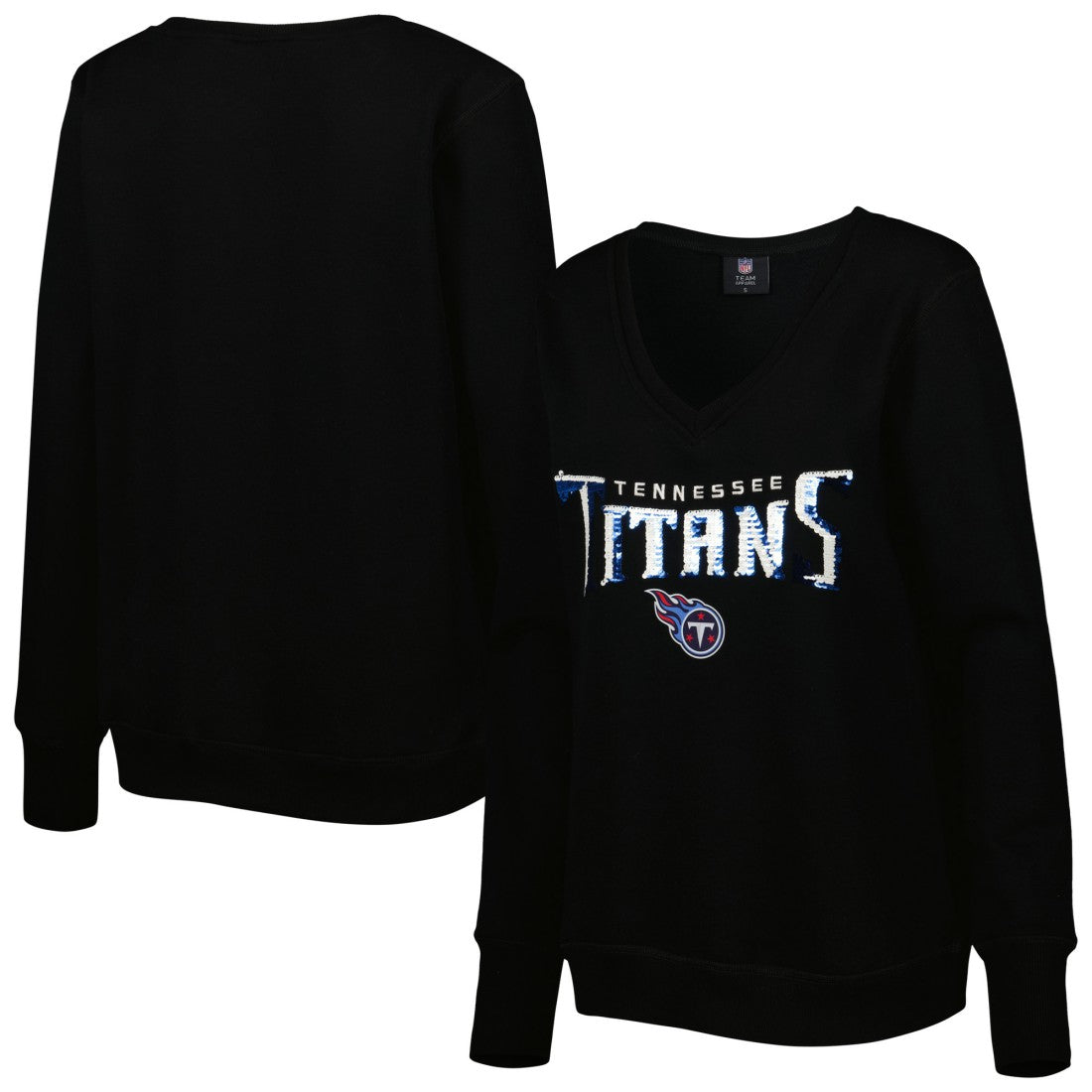 Tennessee Titans  Cuce Women's Sequin Logo V-Neck Pullover Sweatshirt
