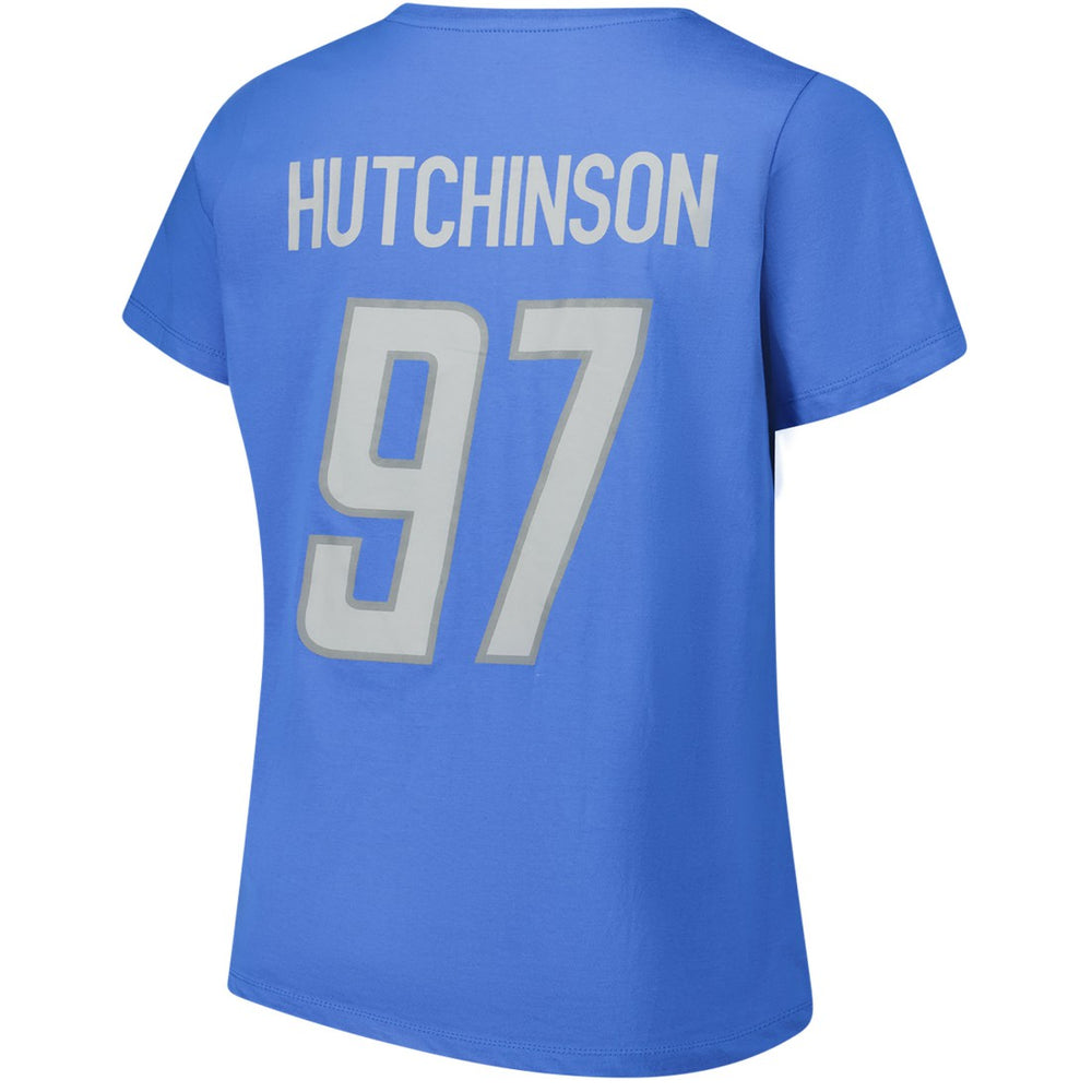 Detroit Lions  Aidan Hutchinson  Women's Plus Size Fair Catch Name & Number Scoop Neck T-Shirt