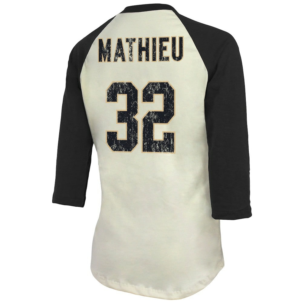 New Orleans Saints  Tyrann Mathieu  Majestic Threads Women's Player Name & Number Tri-Blend Three-Quarter Sleeve T-Shirt
