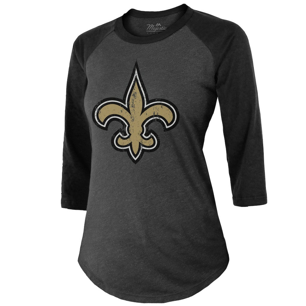 New Orleans Saints  Tyrann Mathieu  Majestic Threads Women's Name & Number Raglan 3/4 Sleeve T-Shirt