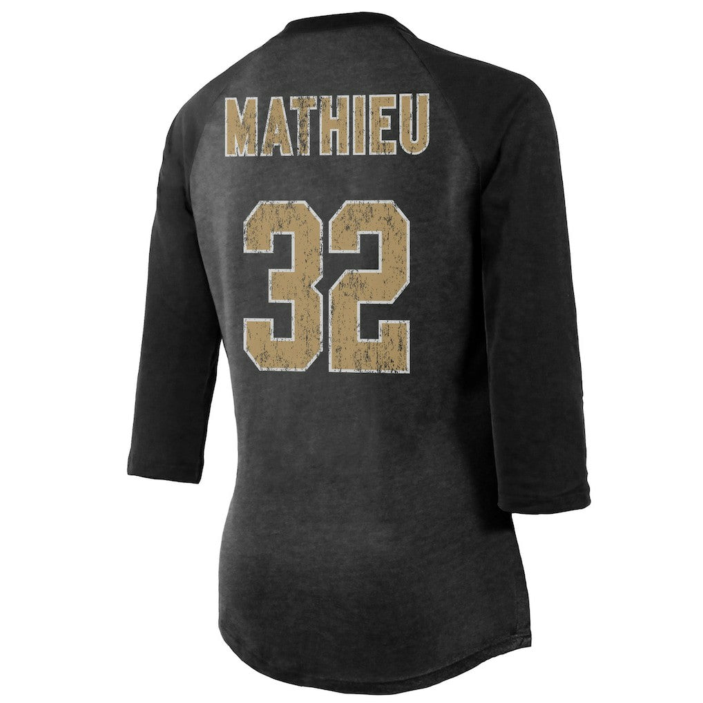 New Orleans Saints  Tyrann Mathieu  Majestic Threads Women's Name & Number Raglan 3/4 Sleeve T-Shirt