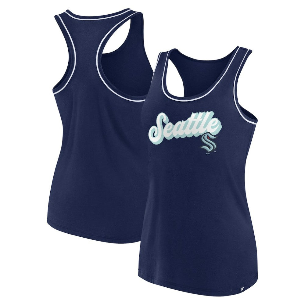 Seattle Kraken Fanatics Women's Wordmark Logo Racerback Scoop Neck Tank Top Discount