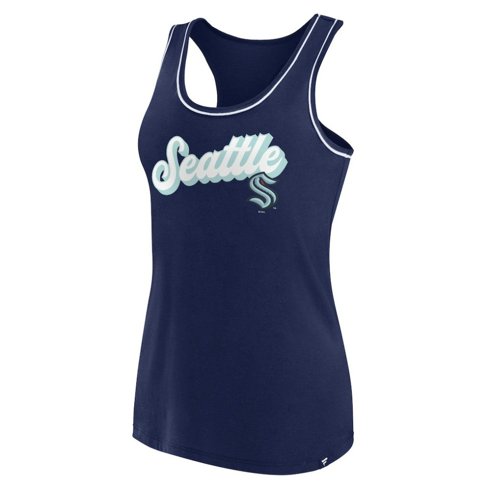 Seattle Kraken Fanatics Women's Wordmark Logo Racerback Scoop Neck Tank Top Discount