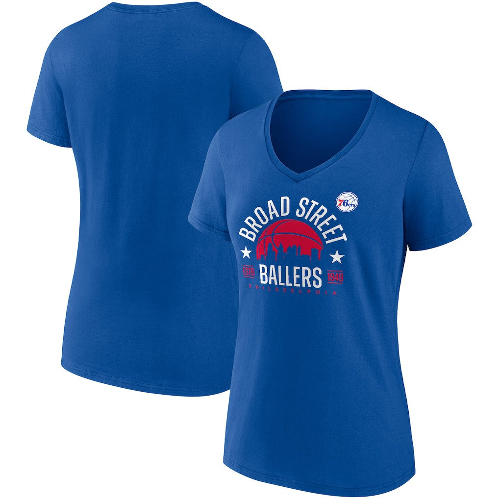 Philadelphia 76ers Women's Hometown Collection Broad Street Ballers V-Neck T-Shirt Discount