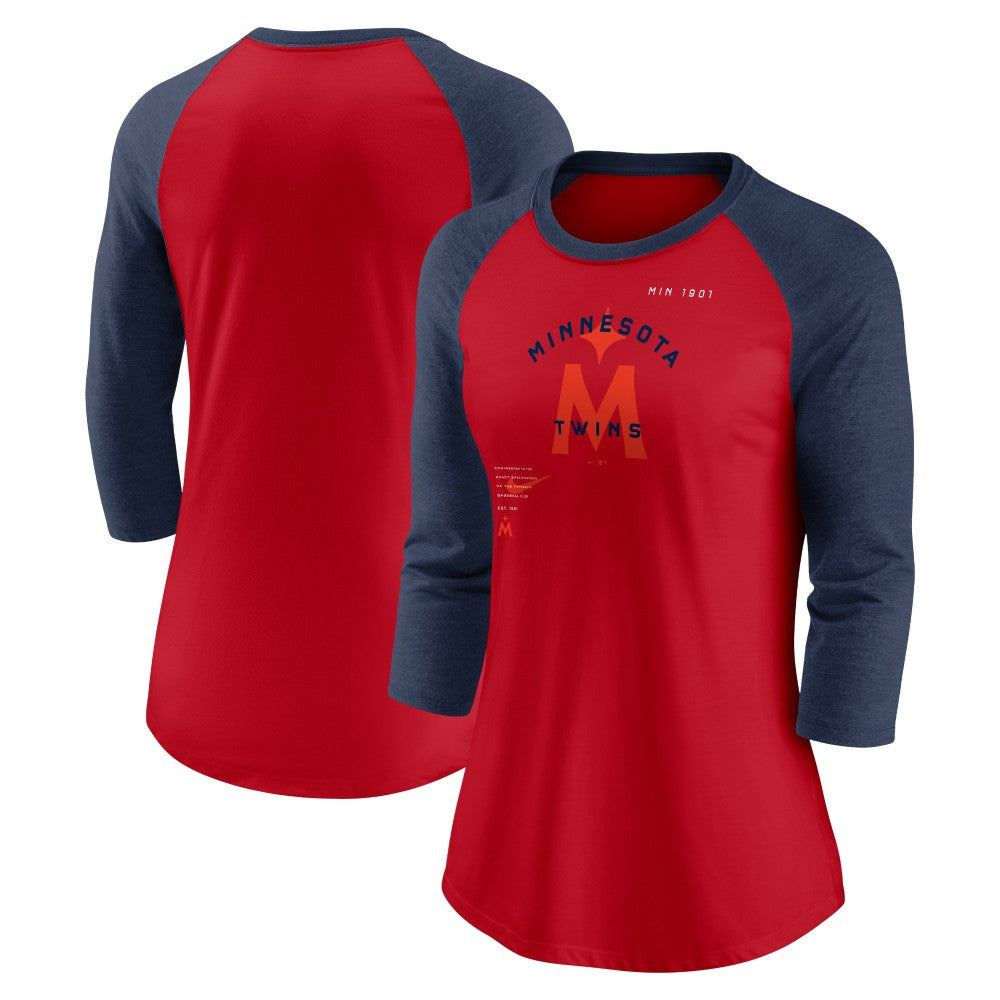 Minnesota Twins Nike Women's Next Up Tri-Blend Raglan 3/4-Sleeve T-Shirt | MLB Discount