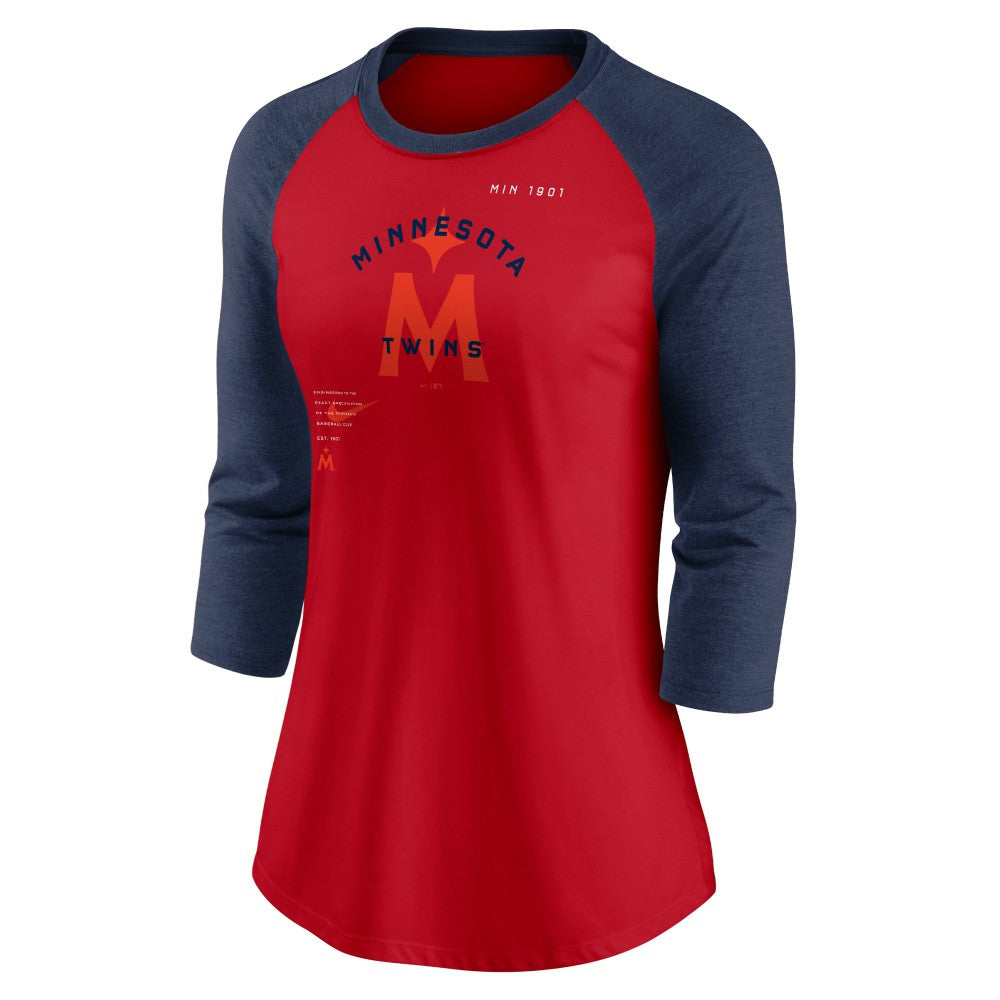 Minnesota Twins Nike Women's Next Up Tri-Blend Raglan 3/4-Sleeve T-Shirt | MLB Discount