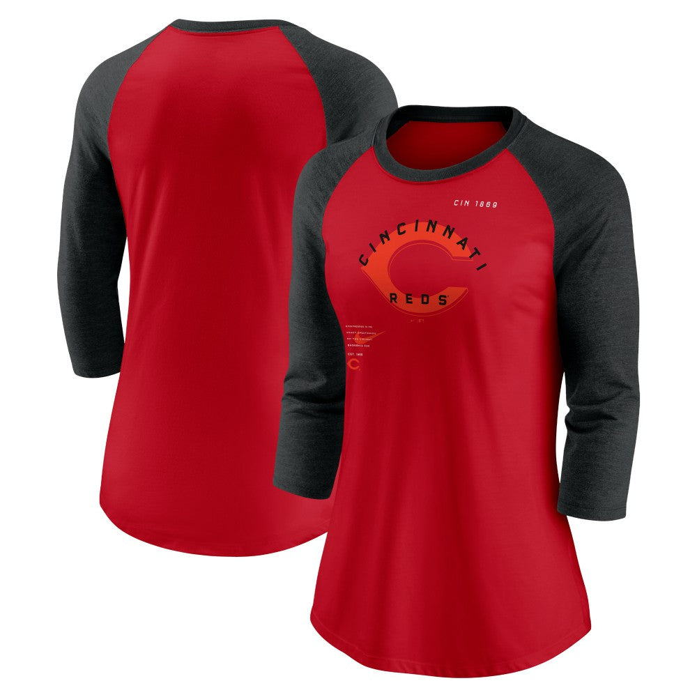 Cincinnati Reds Nike Women's Next Up Tri-Blend Raglan 3/4-Sleeve T-Shirt | MLB On Sale