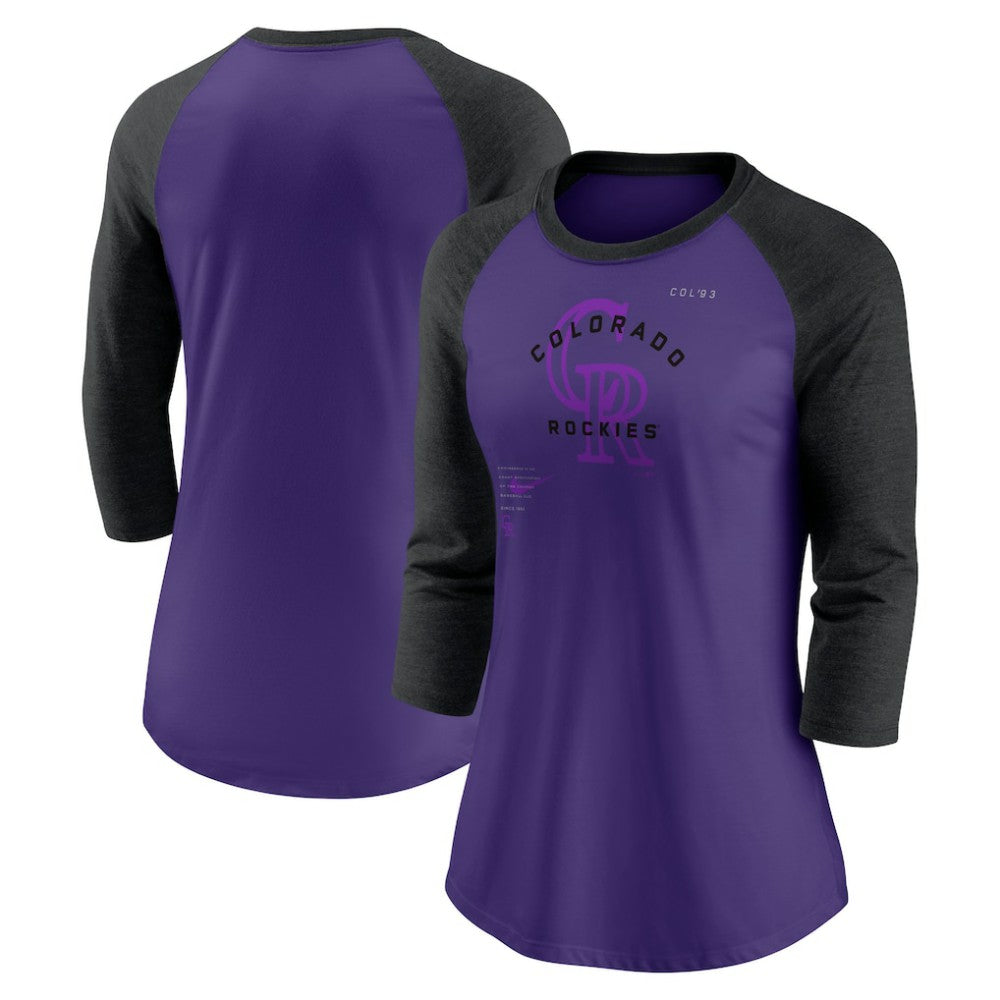 Colorado Rockies Nike Women's Next Up Tri-Blend Raglan 3/4-Sleeve T-Shirt | MLB Outlet