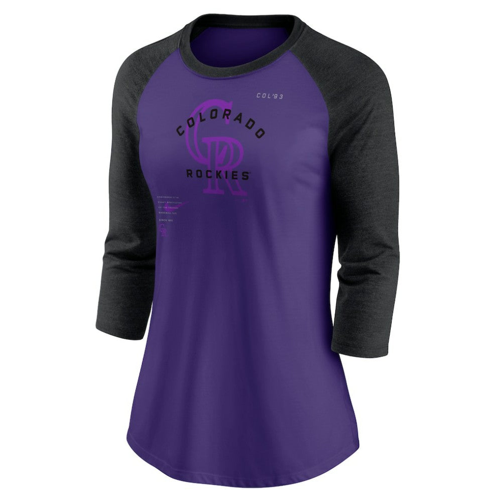 Colorado Rockies Nike Women's Next Up Tri-Blend Raglan 3/4-Sleeve T-Shirt | MLB Outlet