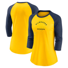 Milwaukee Brewers Nike Women's Next Up Tri-Blend Raglan 3/4-Sleeve T-Shirt | MLB Discount