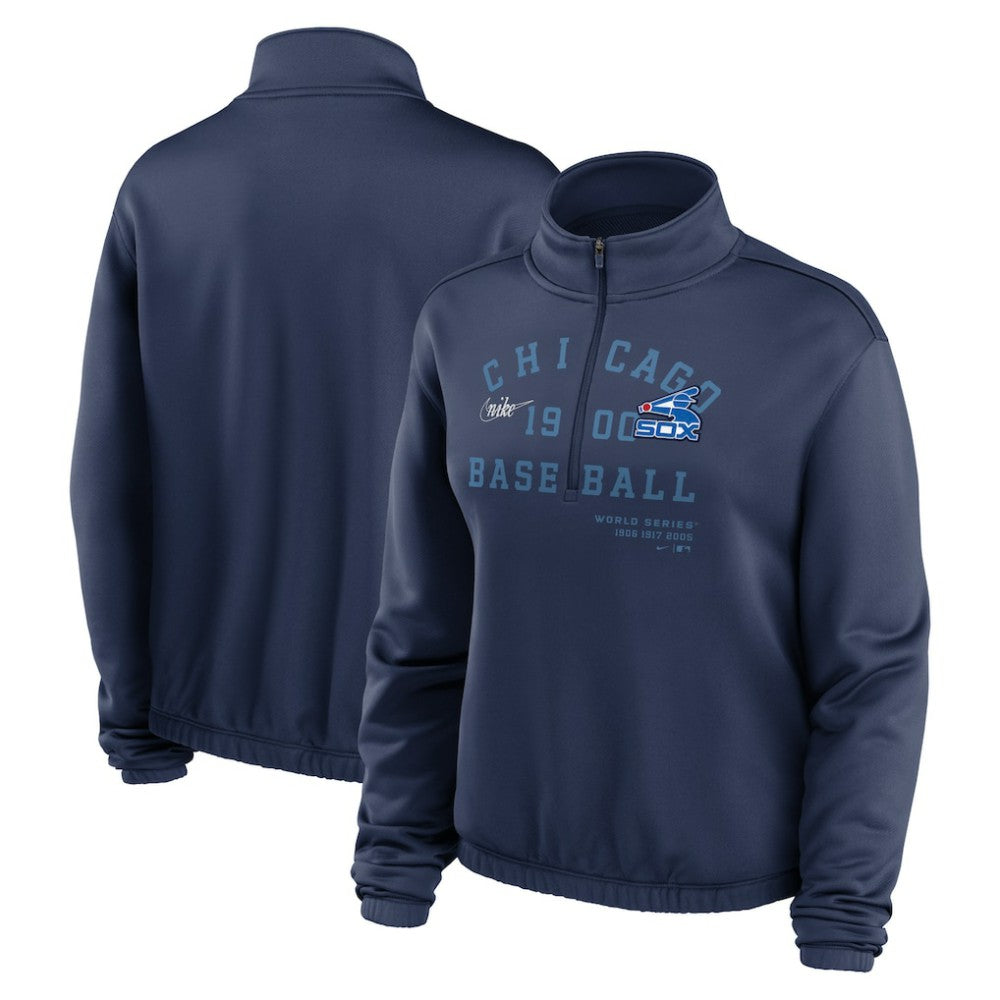 Chicago White Sox Nike Women's Rewind Splice Half-Zip Semi-Cropped Bubble Hem Sweatshirt | MLB Shop