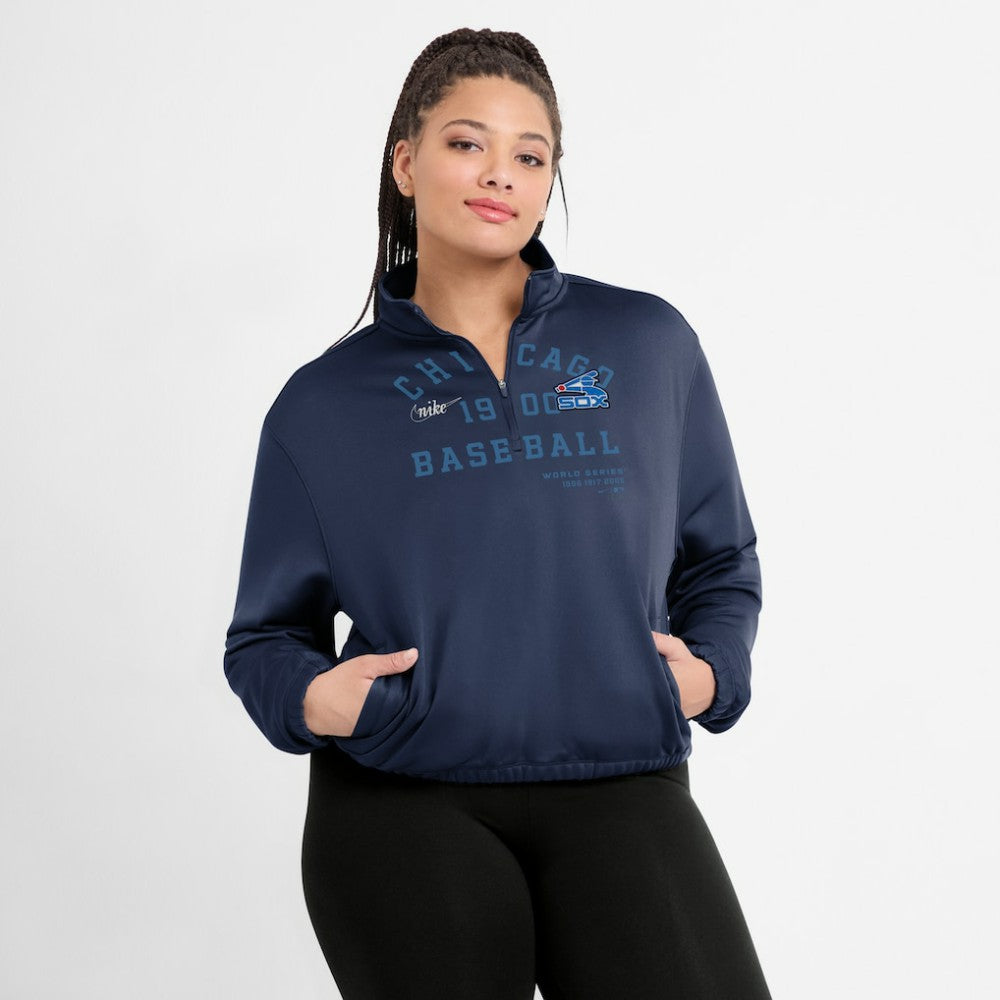 Chicago White Sox Nike Women's Rewind Splice Half-Zip Semi-Cropped Bubble Hem Sweatshirt | MLB Shop