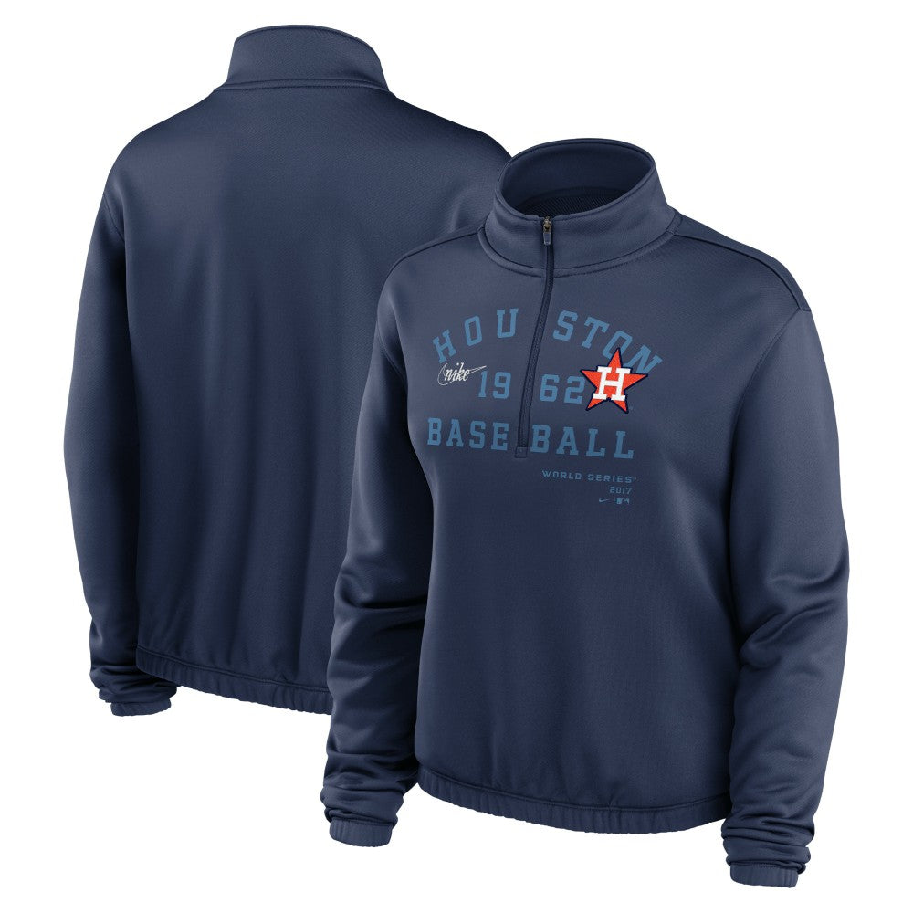 Houston Astros Nike Women's Rewind Splice Half-Zip Semi-Cropped Bubble Hem Sweatshirt | MLB Discount