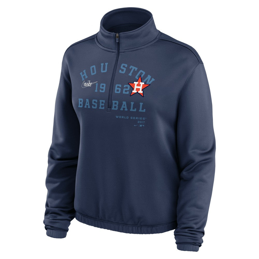 Houston Astros Nike Women's Rewind Splice Half-Zip Semi-Cropped Bubble Hem Sweatshirt | MLB Discount
