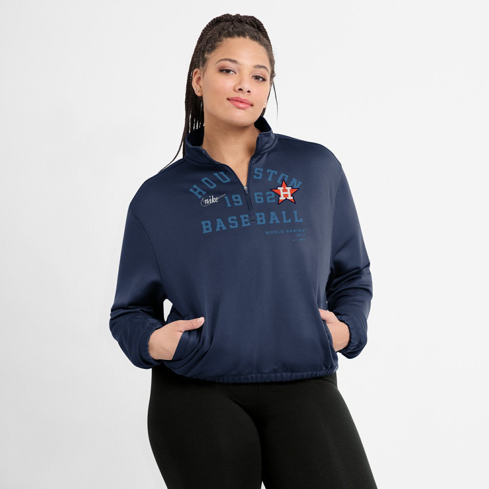 Houston Astros Nike Women's Rewind Splice Half-Zip Semi-Cropped Bubble Hem Sweatshirt | MLB Discount