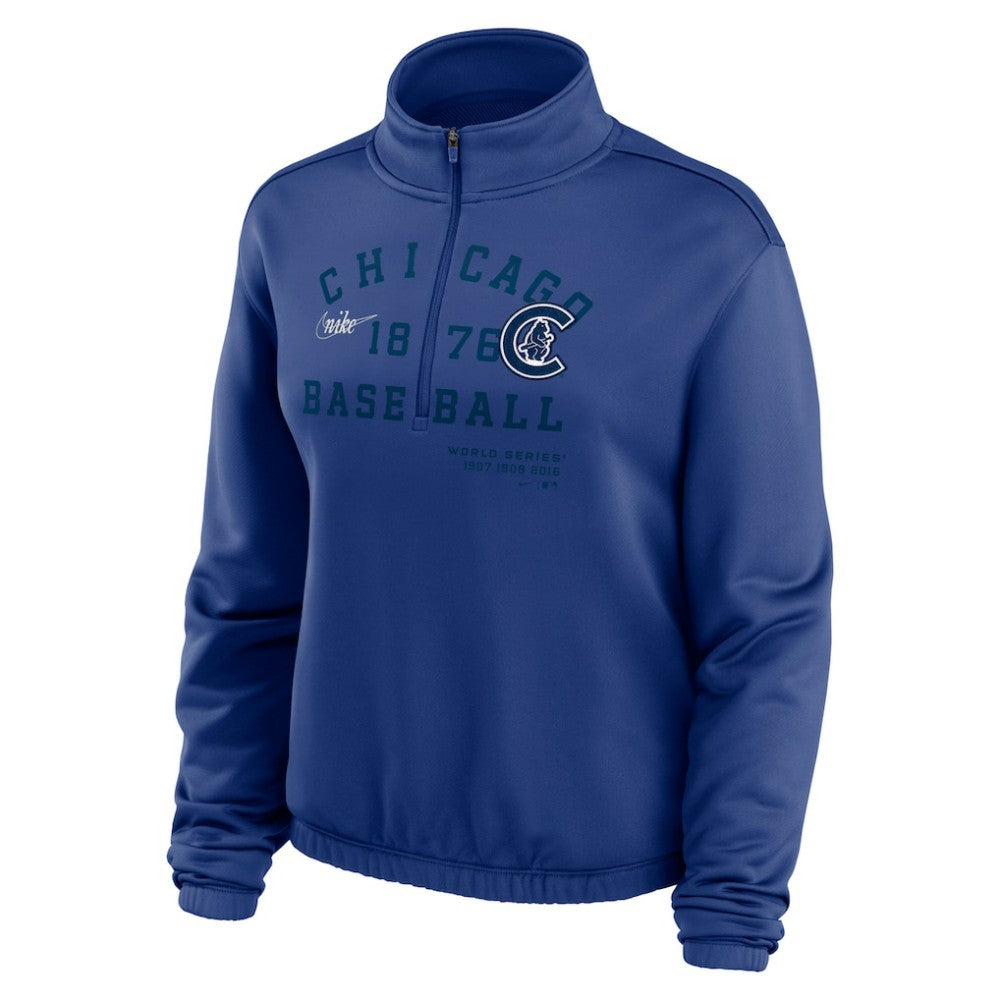 Chicago Cubs Nike Women's Rewind Splice Half-Zip Semi-Cropped Bubble Hem Sweatshirt | MLB Outlet