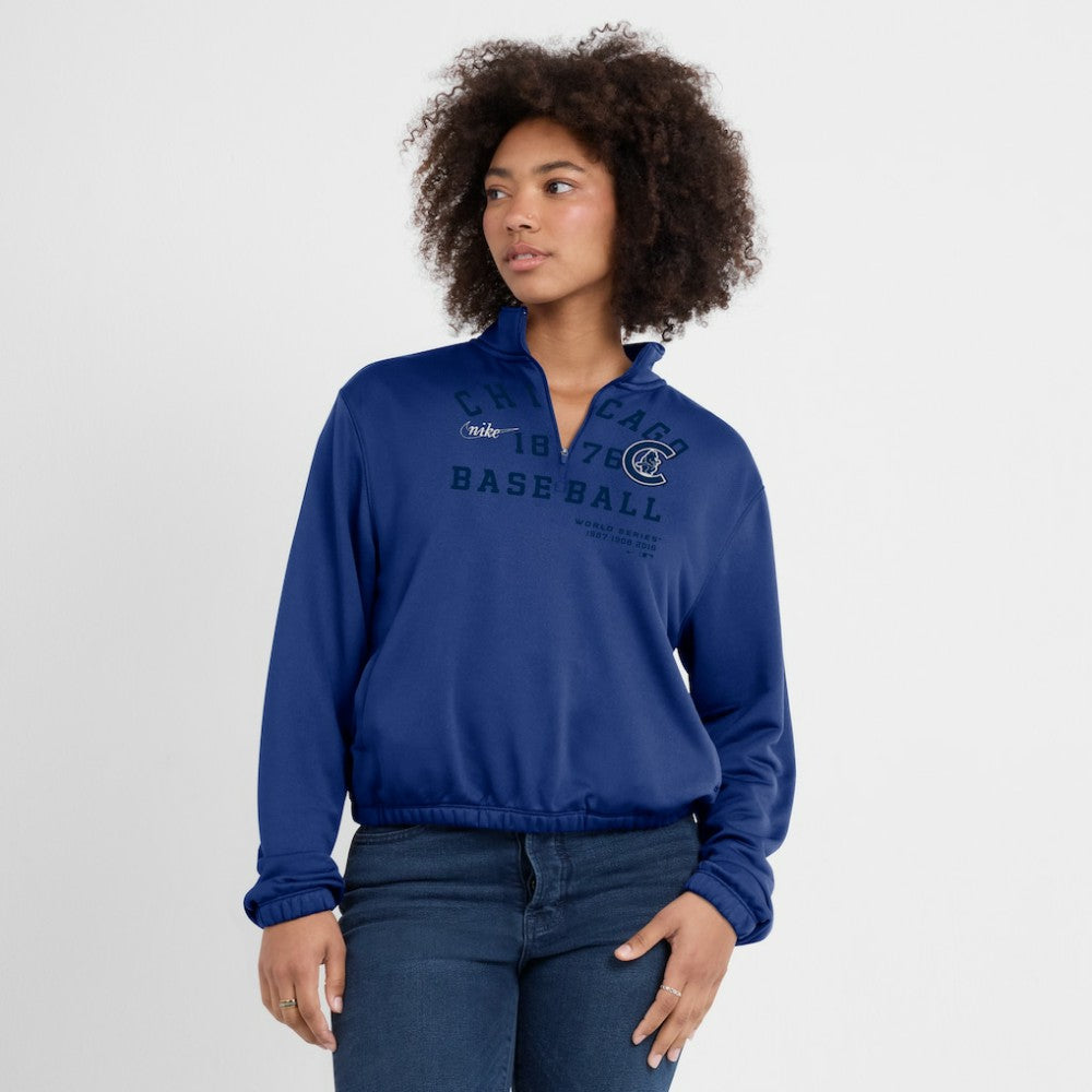 Chicago Cubs Nike Women's Rewind Splice Half-Zip Semi-Cropped Bubble Hem Sweatshirt | MLB Outlet