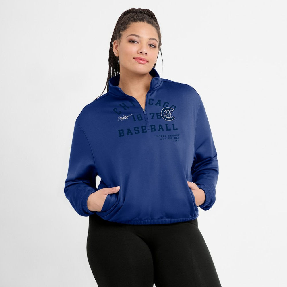 Chicago Cubs Nike Women's Rewind Splice Half-Zip Semi-Cropped Bubble Hem Sweatshirt | MLB Outlet