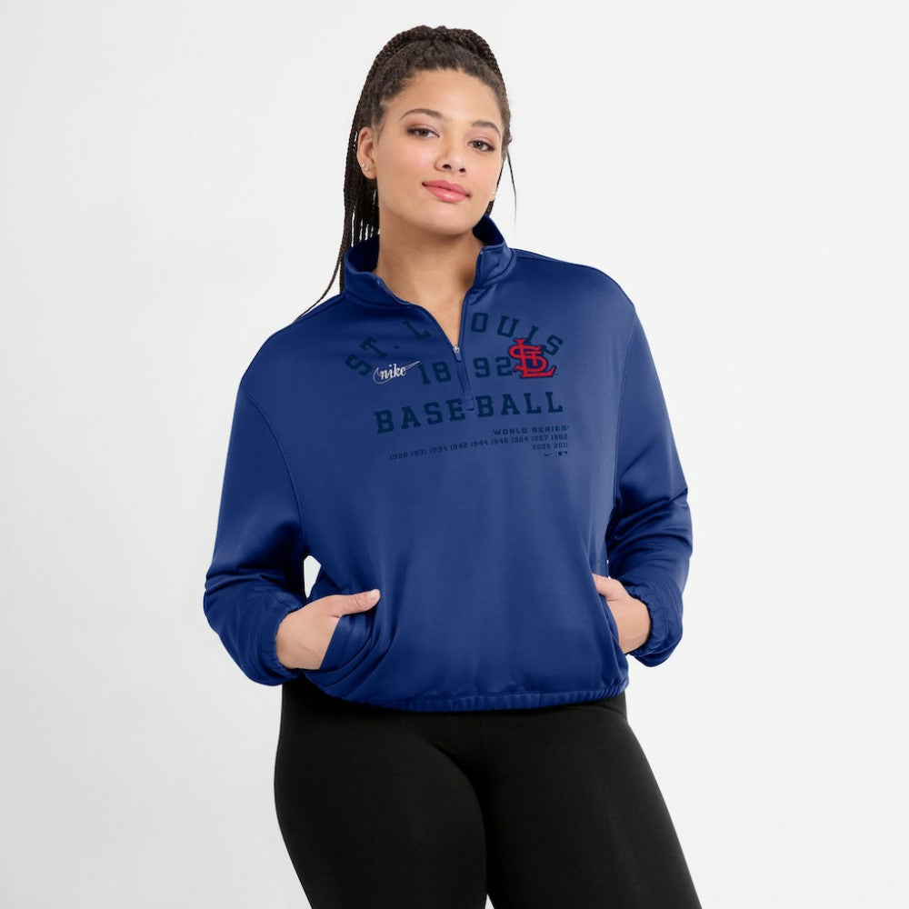 St. Louis Cardinals Nike Women's Rewind Splice Half-Zip Semi-Cropped Bubble Hem Sweatshirt | MLB Near me