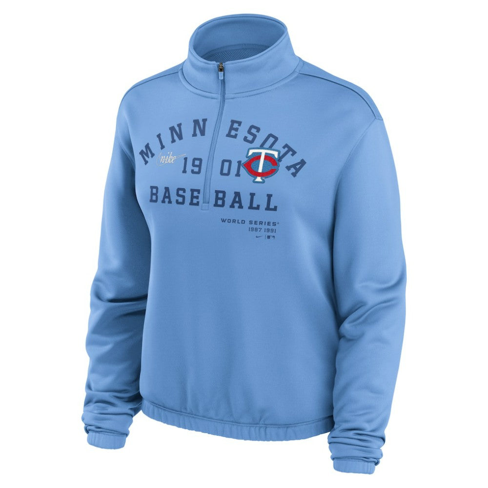 Minnesota Twins Nike Women's Rewind Splice Half-Zip Semi-Cropped Bubble Hem Sweatshirt | MLB Discount