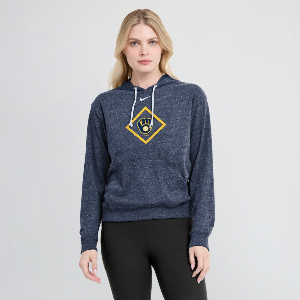 Milwaukee Brewers Nike Women's Diamond Icon Gym Vintage Lightweight Hooded Top | MLB Shop