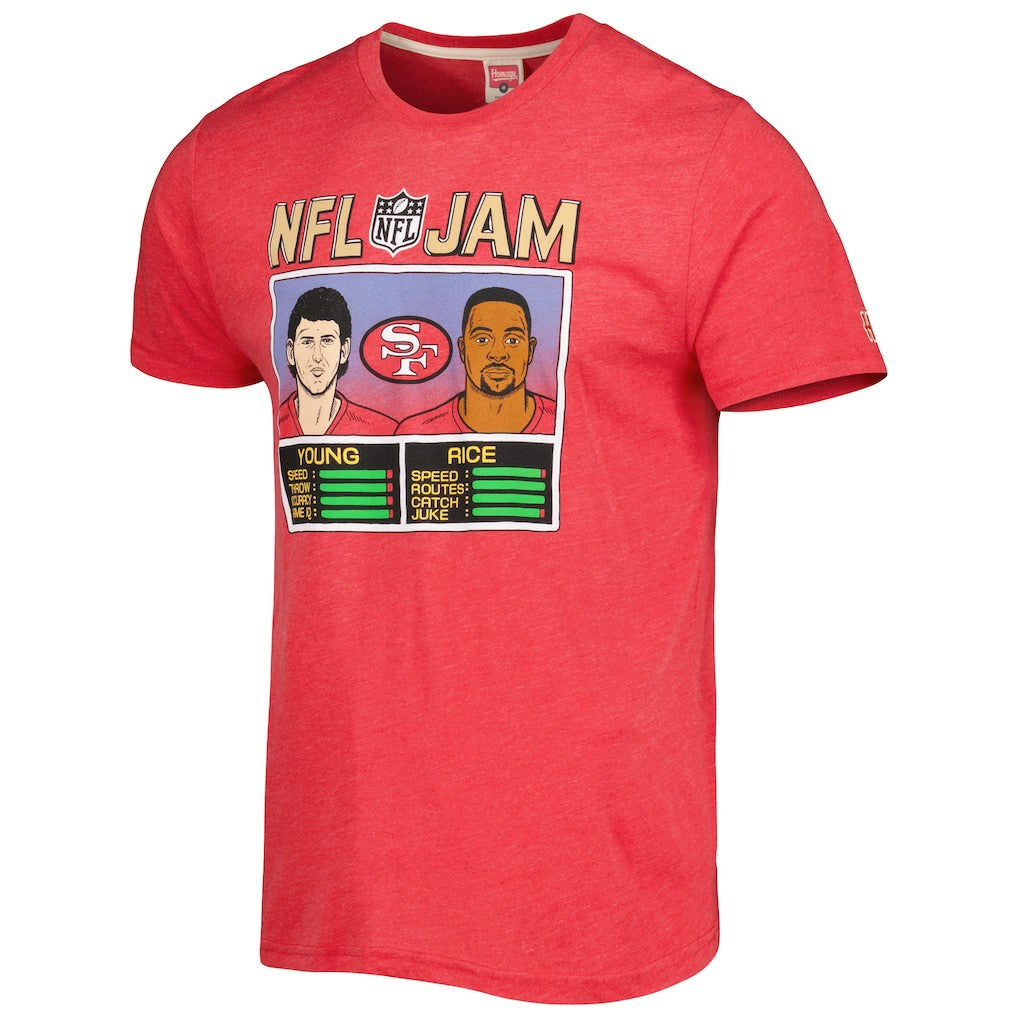 San Francisco 49ers  Jerry Rice & Steve Young  Homage Unisex NFL Jam Retired Tri-Blend T-Shirt