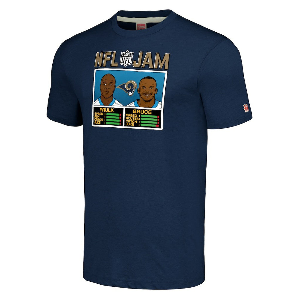 Los Angeles Rams  Isaac Bruce & Marshall Faulk  Homage Unisex NFL Jam Retired Tri-Blend T-Shirt