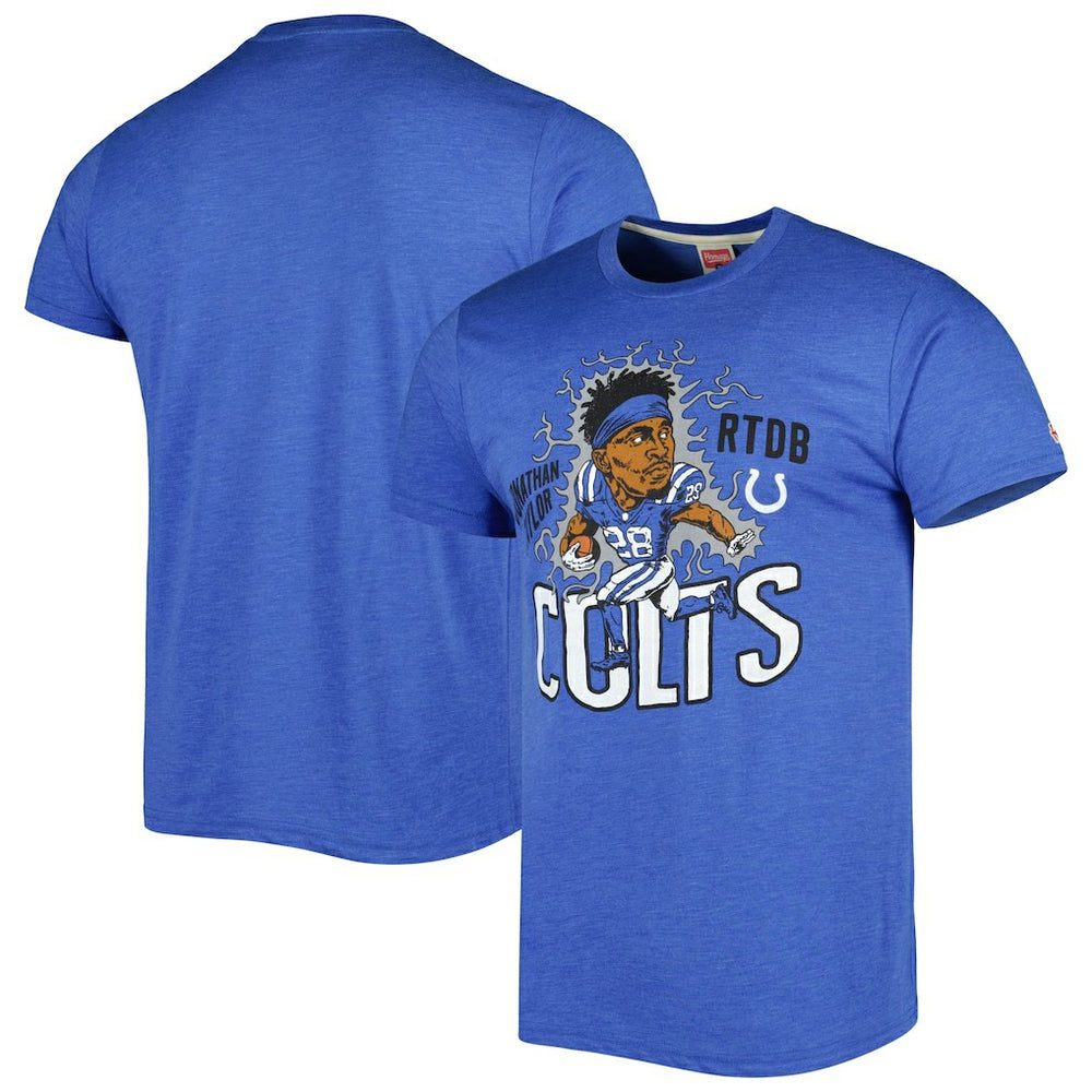 Indianapolis Colts  Jonathan Taylor  Homage Unisex Caricature Player Tri-Blend T-Shirt