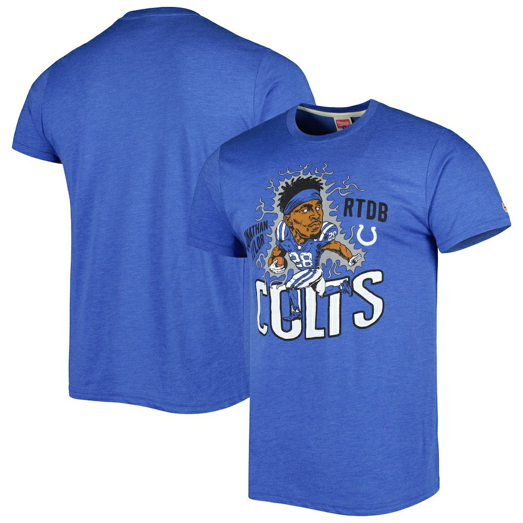 Indianapolis Colts  Jonathan Taylor  Homage Unisex Caricature Player Tri-Blend T-Shirt