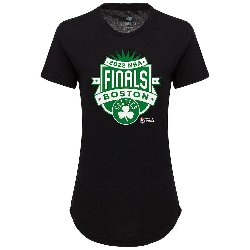 Boston Celtics Sportiqe Women's 2022 NBA Finals Crest Phoebe T-Shirt On Sale
