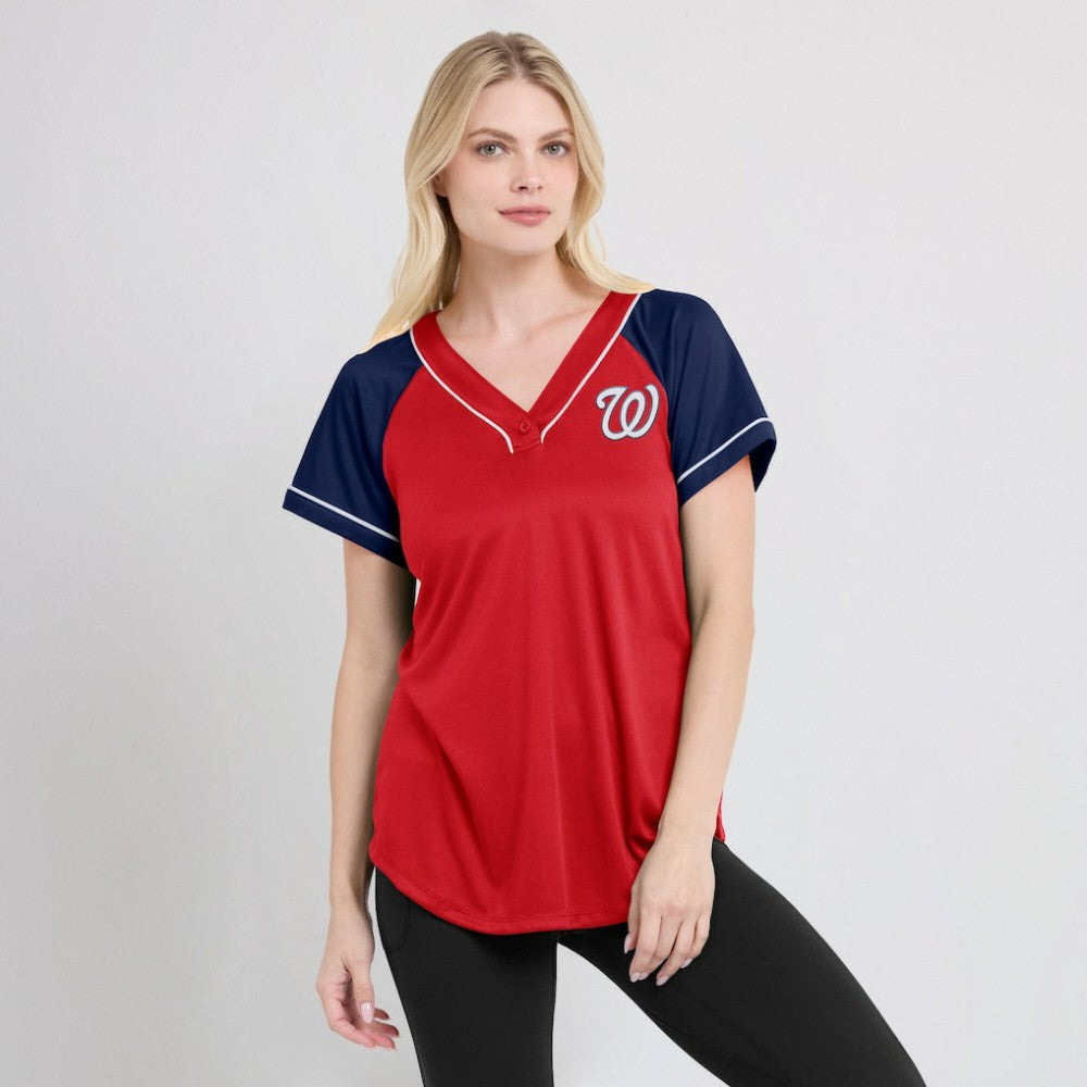 Washington Nationals Fanatics Women's Ultimate Style Raglan V-Neck T-Shirt | MLB Online