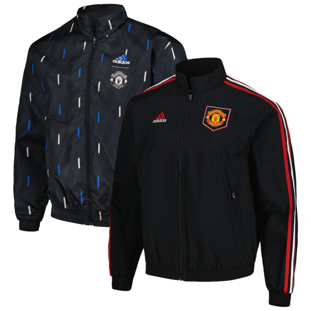 Manchester United 2022/23 On-Field Team Logo Anthem Reversible Full-Zip Jacket Black - Adidas
