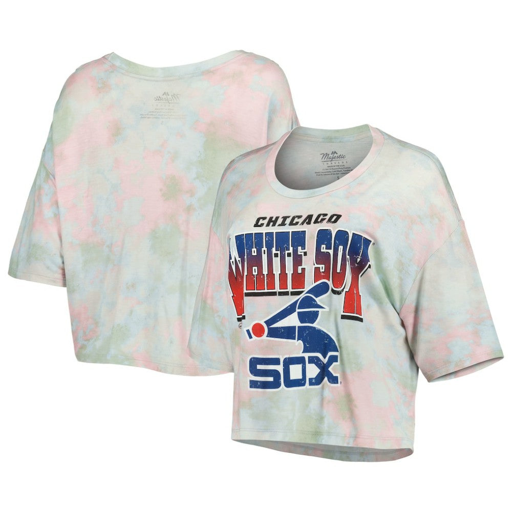 Chicago White Sox Majestic Threads Women's Cooperstown Collection Tie-Dye Boxy Cropped Tri-Blend T-Shirt | MLB Sale
