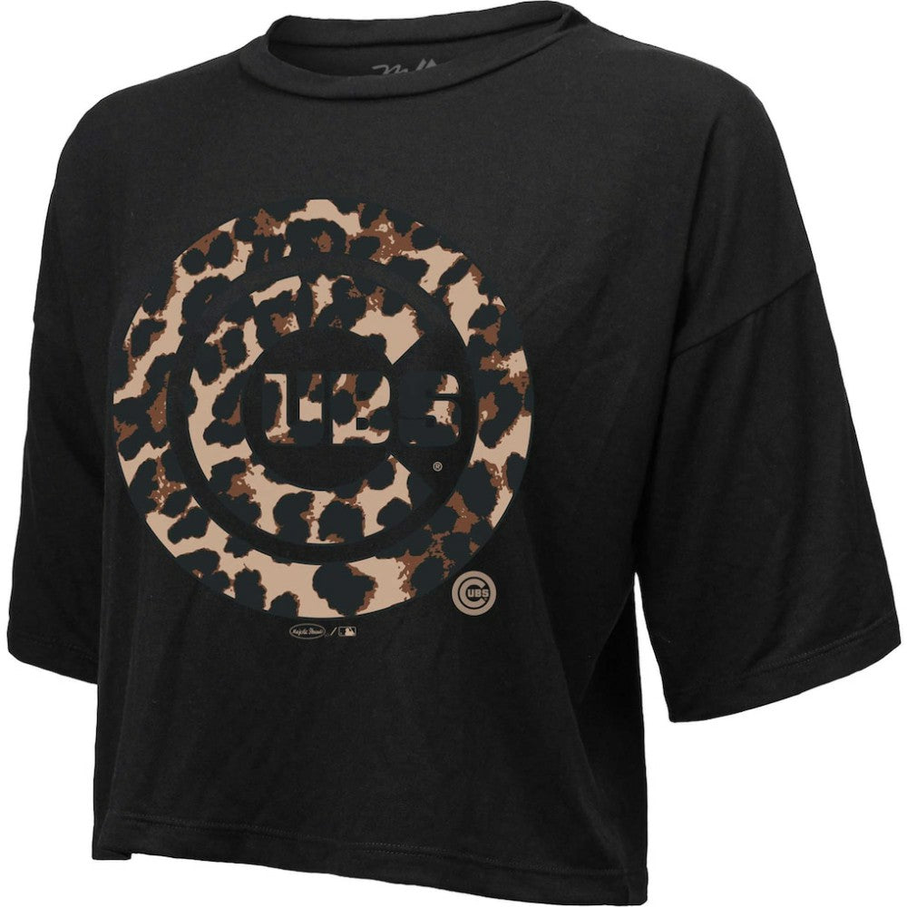 Chicago Cubs Majestic Threads Women's Leopard Cropped T-Shirt | MLB For sale