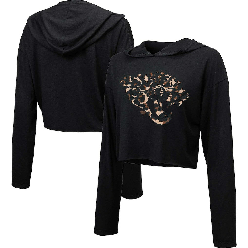 Jacksonville Jaguars  Majestic Threads Women's Leopard Cropped Pullover Hoodie