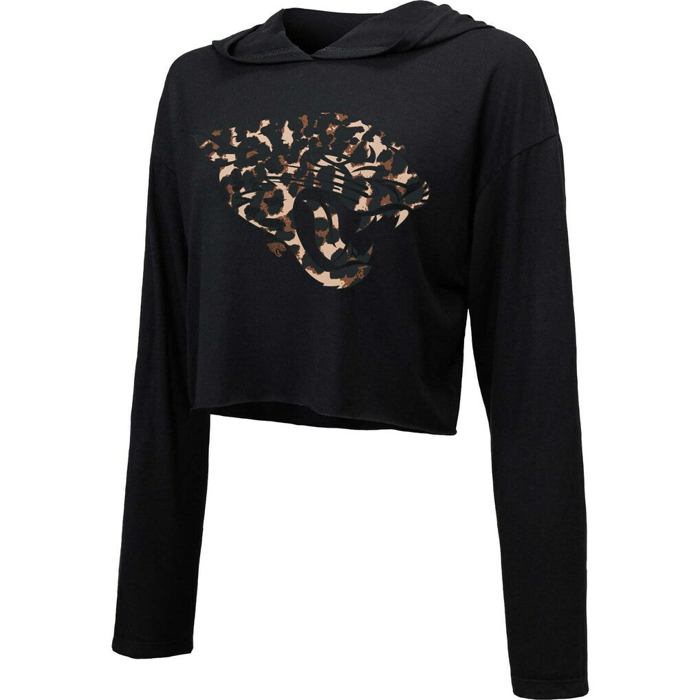 Jacksonville Jaguars  Majestic Threads Women's Leopard Cropped Pullover Hoodie