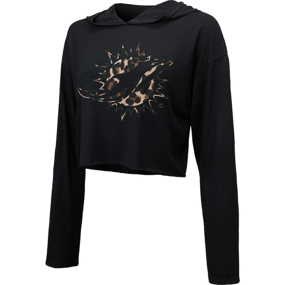 Miami Dolphins  Majestic Threads Women's Leopard Cropped Pullover Hoodie