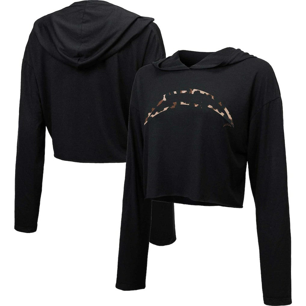 Los Angeles Chargers  Majestic Threads Women's Leopard Cropped Pullover Hoodie
