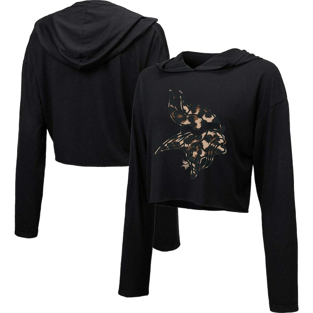 Minnesota Vikings  Majestic Threads Women's Leopard Cropped Pullover Hoodie
